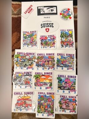 Brandy Melville Paris Pink Multicolor 'Chill Since' Graphic Stickers